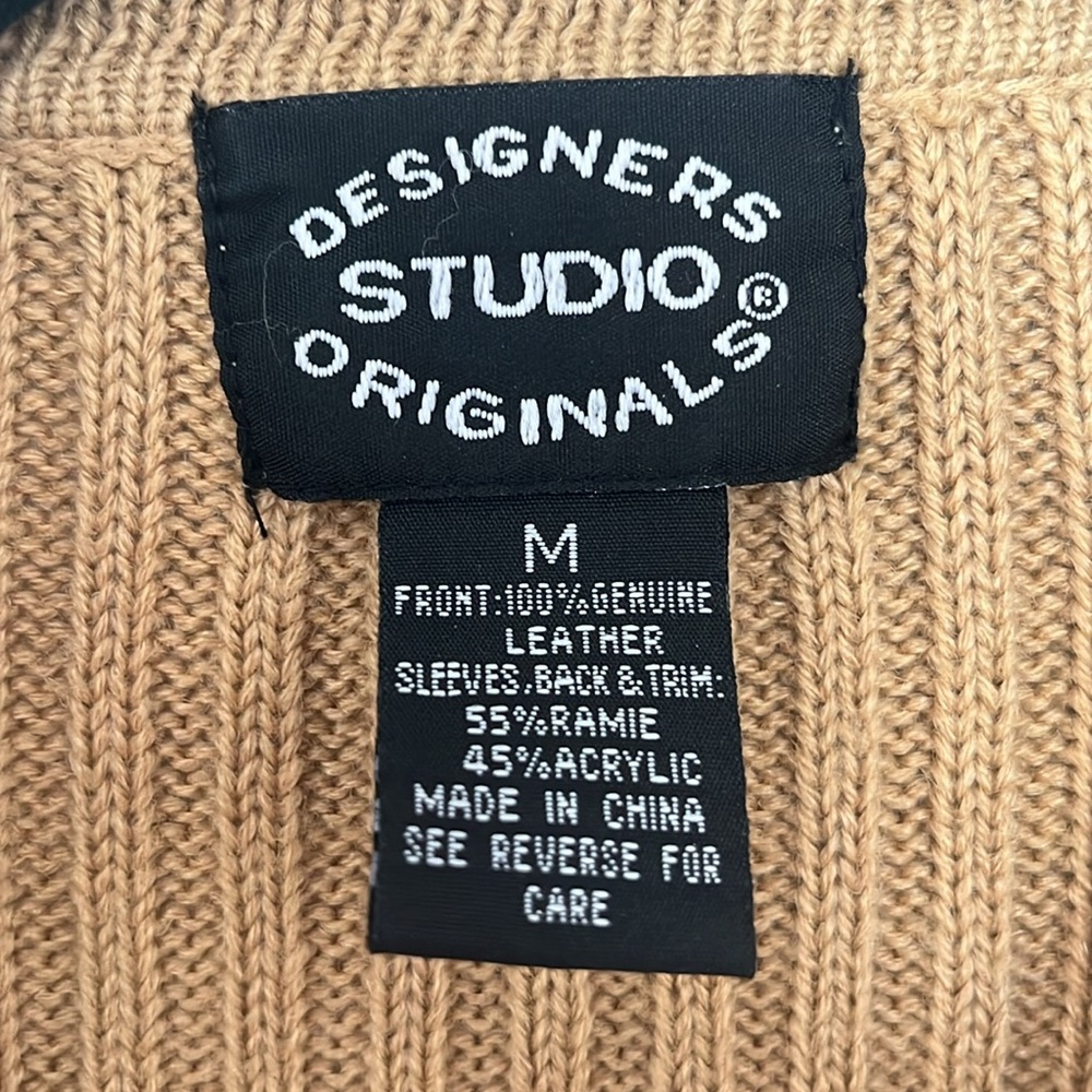 Vintage 90s Western Genuine Leather Patchwork and Knit Cardigan Sweater - Picture 5 of 6